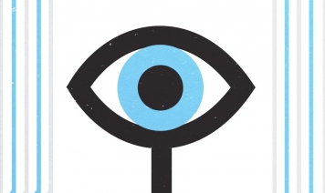  Fragment plakatu projektu “Okolice sztuki”, na którym znajduje się grafika z niebieskim okiem.